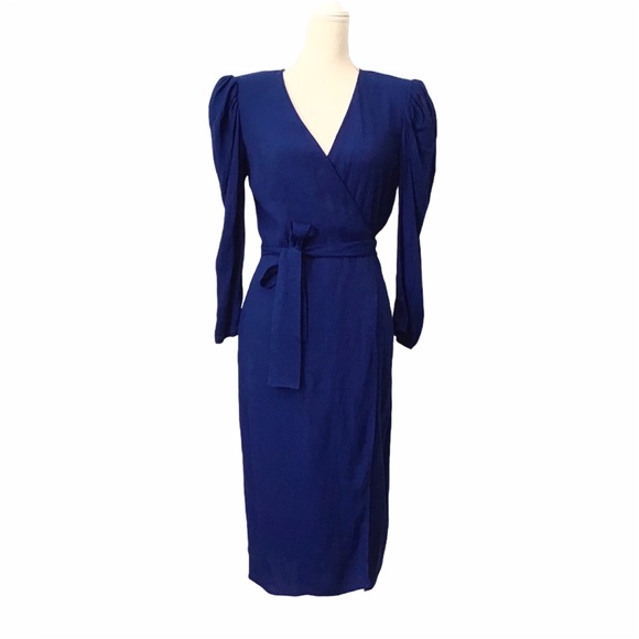 Reformation M Jaylee Royal Blue Midi Wrap Dress - Picture 2 of 8